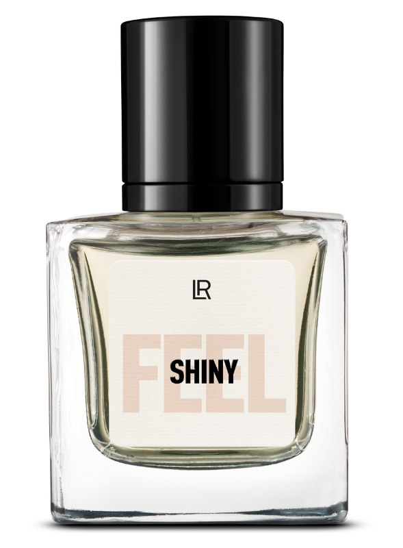 Frasco elegante do perfume feminino FEEL SHINY Eau de Parfum da marca LR