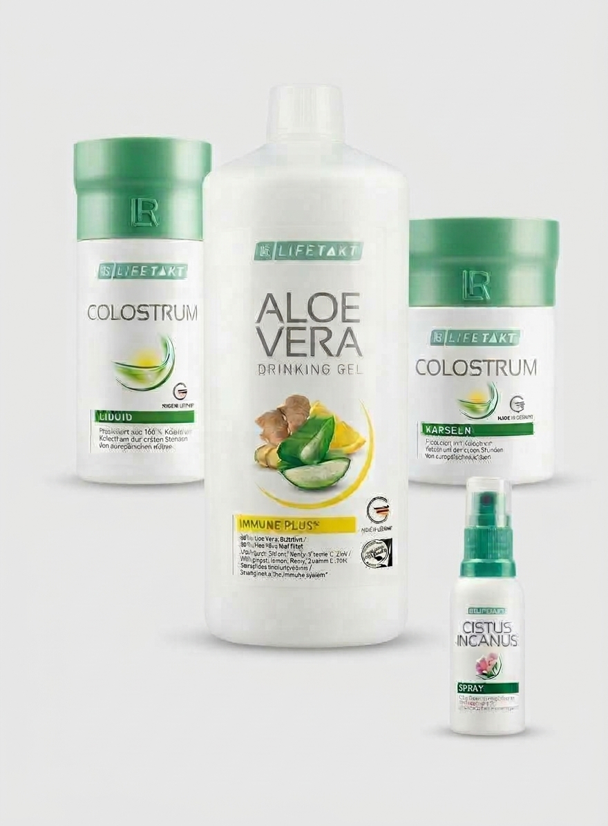 Seasonal Support Set LR com Aloe Vera Immune Plus, Colostro e Cistus Incanus para reforçar as defesas e o sistema imunitário